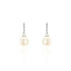 Boucles D'oreilles Pendantes Coria Argent  Perle De Culture Et Oxyde-Histoire d'Or New