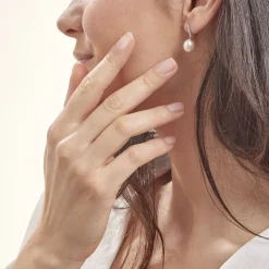 Boucles D'oreilles Pendantes Coria Argent  Perle De Culture Et Oxyde-Histoire d'Or New