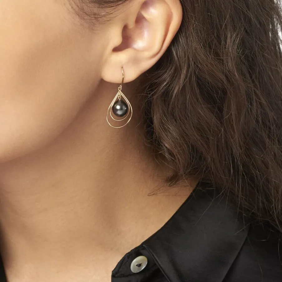 Histoire d'Or Boucles D'oreilles Pendantes Martyna Or Jaune Perle De Tahiti