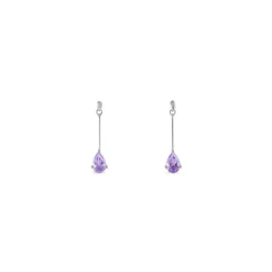 Boucles D'oreilles Pendantes Goutte Or Blanc Amethyste-Histoire d'Or Online