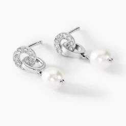 Boucles D'oreilles Pendantes Gaetane Argent Blanc Perle Oxyde-Histoire d'Or Sale