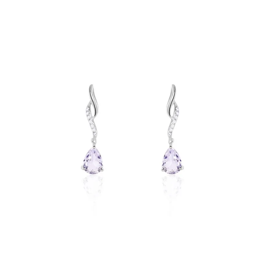 Boucles D'oreilles Pendantes Assaf Or Blanc Amethyste Et Oxyde-Histoire d'Or Online