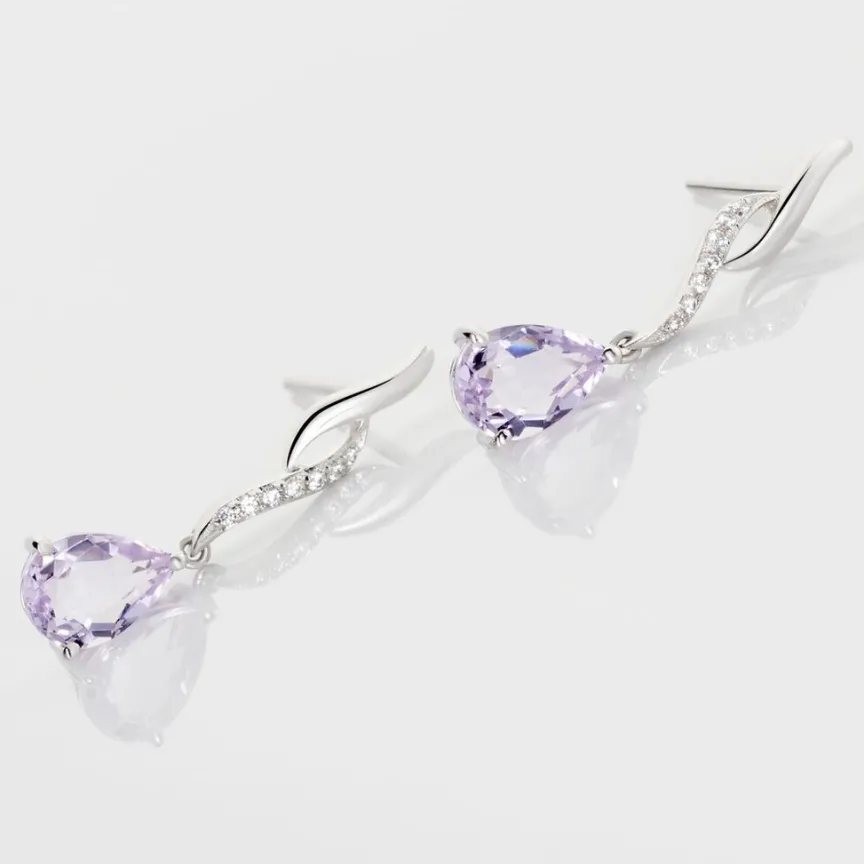 Boucles D'oreilles Pendantes Assaf Or Blanc Amethyste Et Oxyde-Histoire d'Or Online