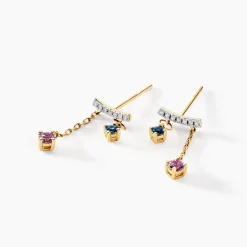 Boucles D'oreilles Pendantes Universe Or Jaune Améthyste Topaze Oxyde-Histoire d'Or Discount