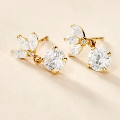 Boucles D'oreilles Pendantes Lavra Or Jaune Oxyde De Zirconium-Histoire d'Or Sale