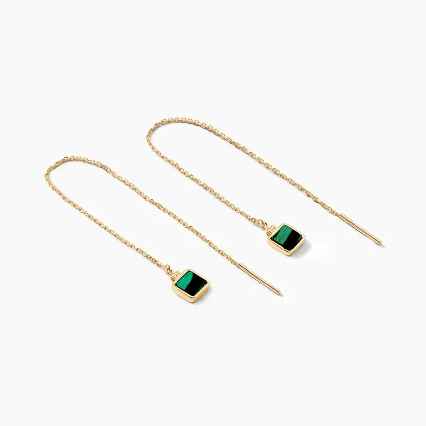 Boucles D'oreilles Pendantes Caron Or Jaune Malachite-Histoire d'Or Outlet