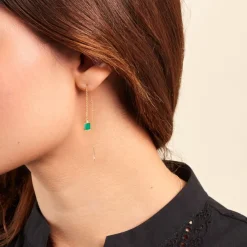 Boucles D'oreilles Pendantes Caron Or Jaune Malachite-Histoire d'Or Outlet