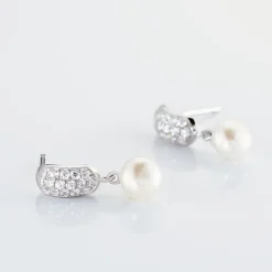 Boucles D'oreilles Pendantes Providence Argent  Perle De Culture Oxyde-Histoire d'Or Sale