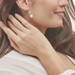 Boucles D'oreilles Pendantes Tiphaine Argent Blanc Perle De Culture-Histoire d'Or