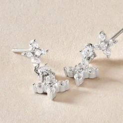 Boucles D'oreilles Pendantes Midnight Flower Argent Blanc Oxyde-Histoire d'Or Sale