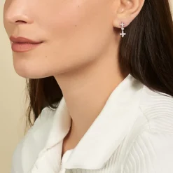 Boucles D'oreilles Pendantes Midnight Flower Argent Blanc Oxyde-Histoire d'Or Sale