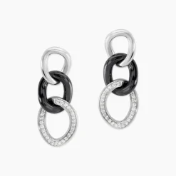 Boucles D'oreilles Pendantes Link Argent Blanc Céramique Et Oxyde-Histoire d'Or Best