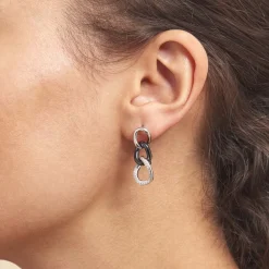 Boucles D'oreilles Pendantes Link Argent Blanc Céramique Et Oxyde-Histoire d'Or Best
