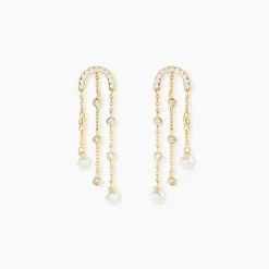 Boucles D'Oreilles Pendantes Nacrée Or Jaune Perle De Culture Oxyde De Zirconium-Histoire d'Or Sale