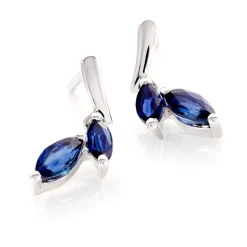 Boucles D'oreilles Pendantes Navette Or Blanc Saphir-Histoire d'Or New