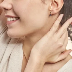 Boucles D'oreilles Pendantes Navette Or Blanc Saphir-Histoire d'Or New