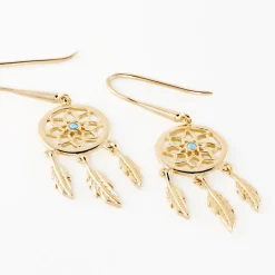 Histoire d'Or Boucles D'oreilles Plaqué Or Jaune Attrape Rêves Turquoises