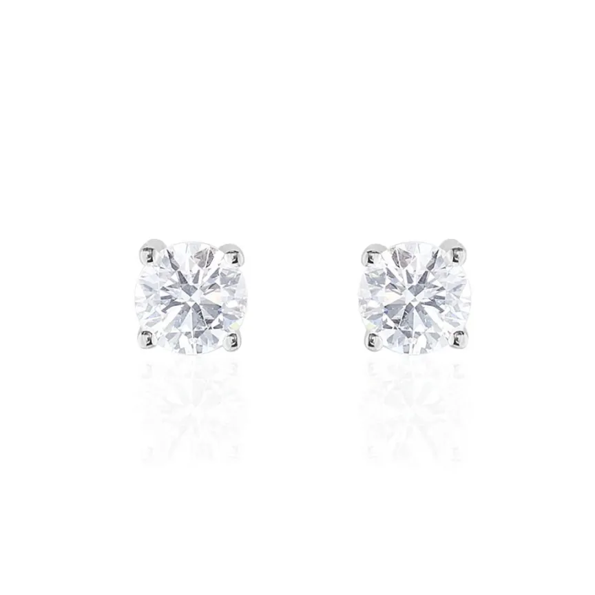Boucles D'oreilles Puces 4 Griffes Or Blanc Diamant Synthetique-Histoire d'Or New