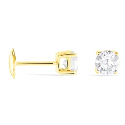 Histoire d'Or Boucles D'oreilles Puces 4 Griffes Or Jaune Diamant Synthetique