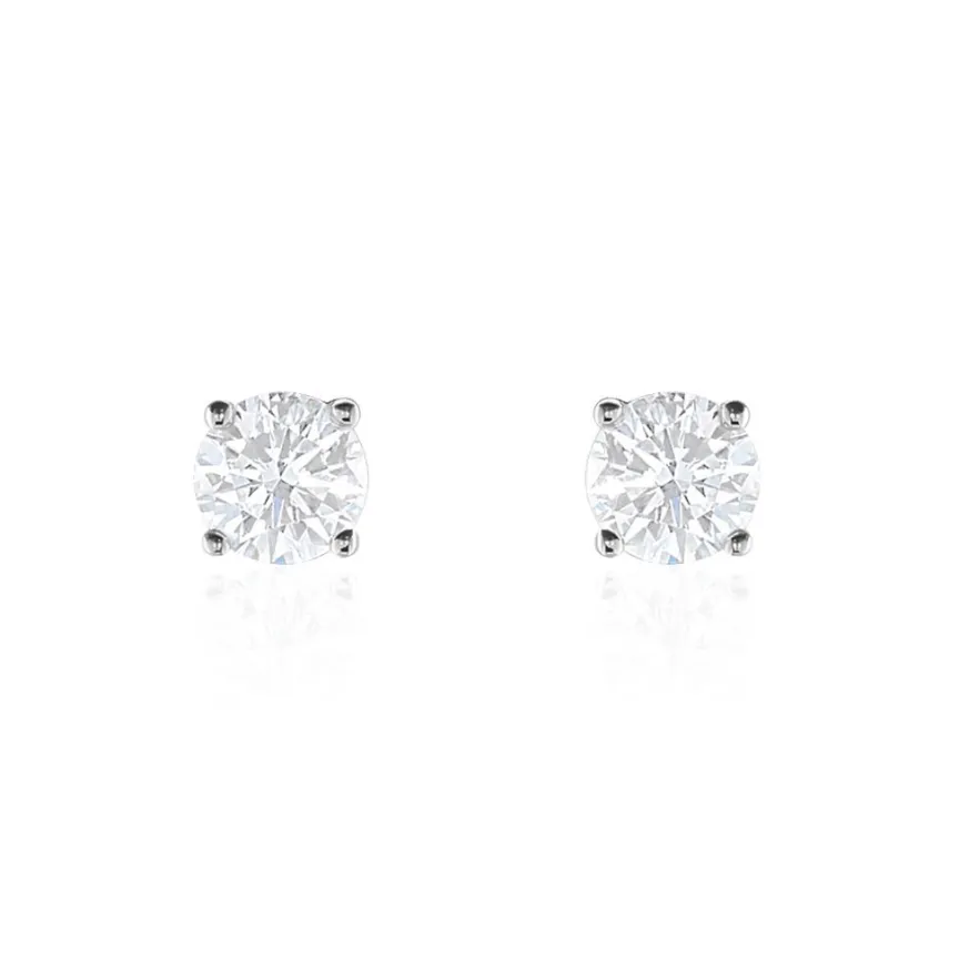Boucles D'oreilles Puces 4 Griffes Or Blanc Diamant Synthetique-Histoire d'Or Clearance