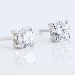 Boucles D'oreilles Puces 4 Griffes Or Blanc Diamant Synthetique-Histoire d'Or Clearance