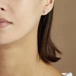 Boucles D'oreilles Puces 4 Griffes Or Blanc Diamant Synthetique-Histoire d'Or Clearance