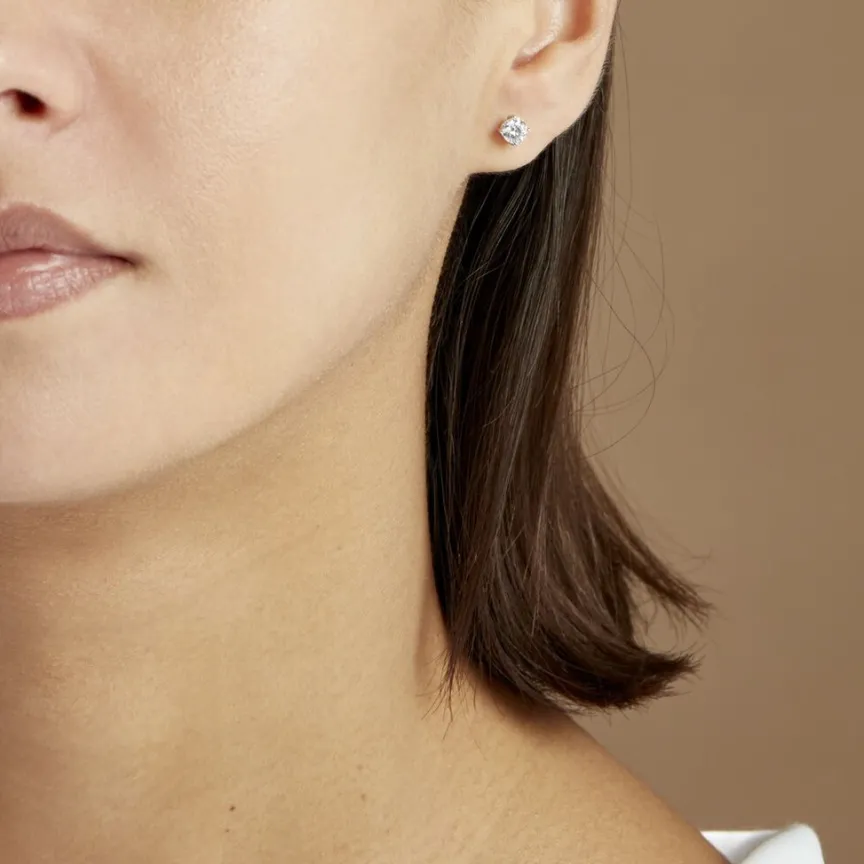 Boucles D'oreilles Puces 4 Griffes Or Blanc Diamant Synthetique-Histoire d'Or Clearance