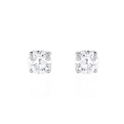 Boucles D'oreilles Puces 4 Griffes Or Blanc Diamant Synthetique-Histoire d'Or Hot