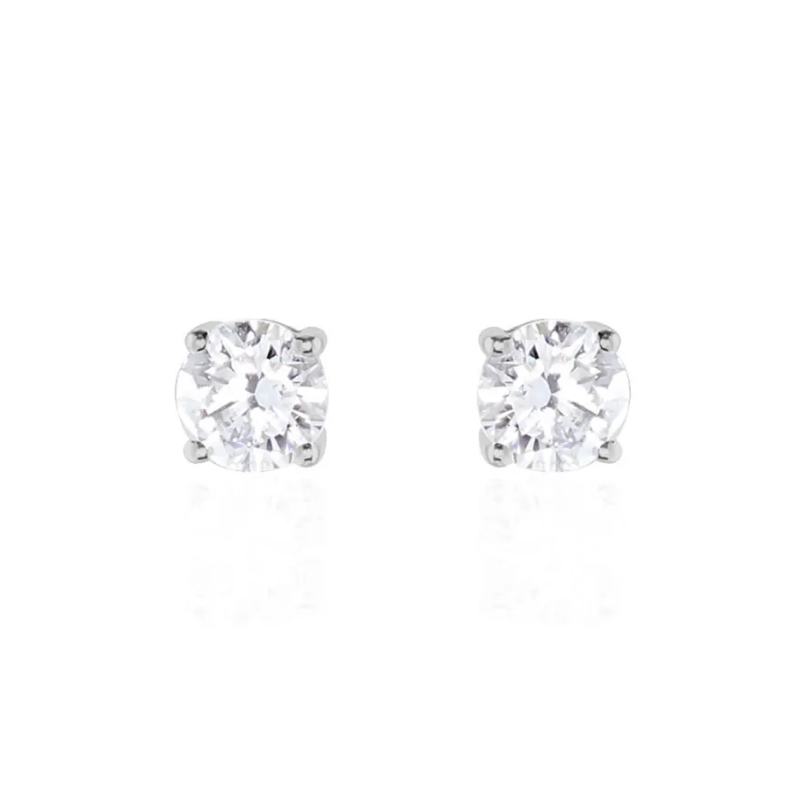 Boucles D'oreilles Puces 4 Griffes Or Blanc Diamant Synthetique-Histoire d'Or Hot