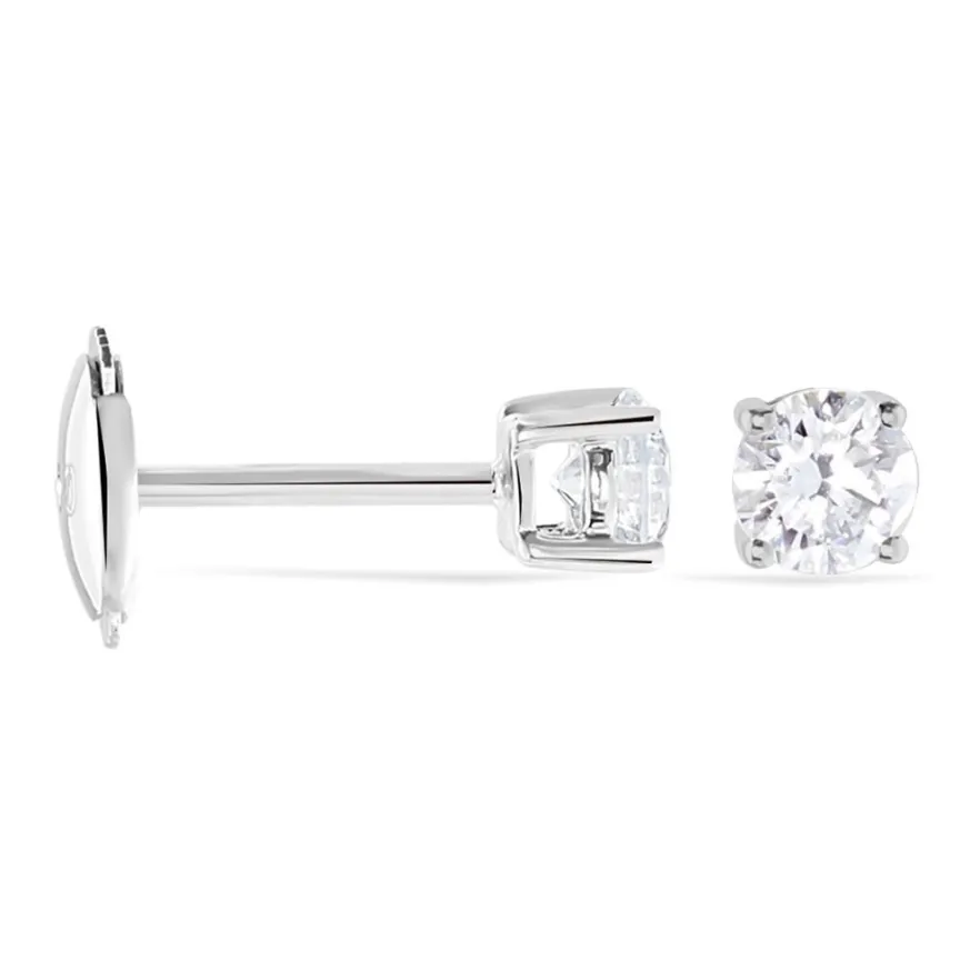 Boucles D'oreilles Puces 4 Griffes Or Blanc Diamant Synthetique-Histoire d'Or Hot