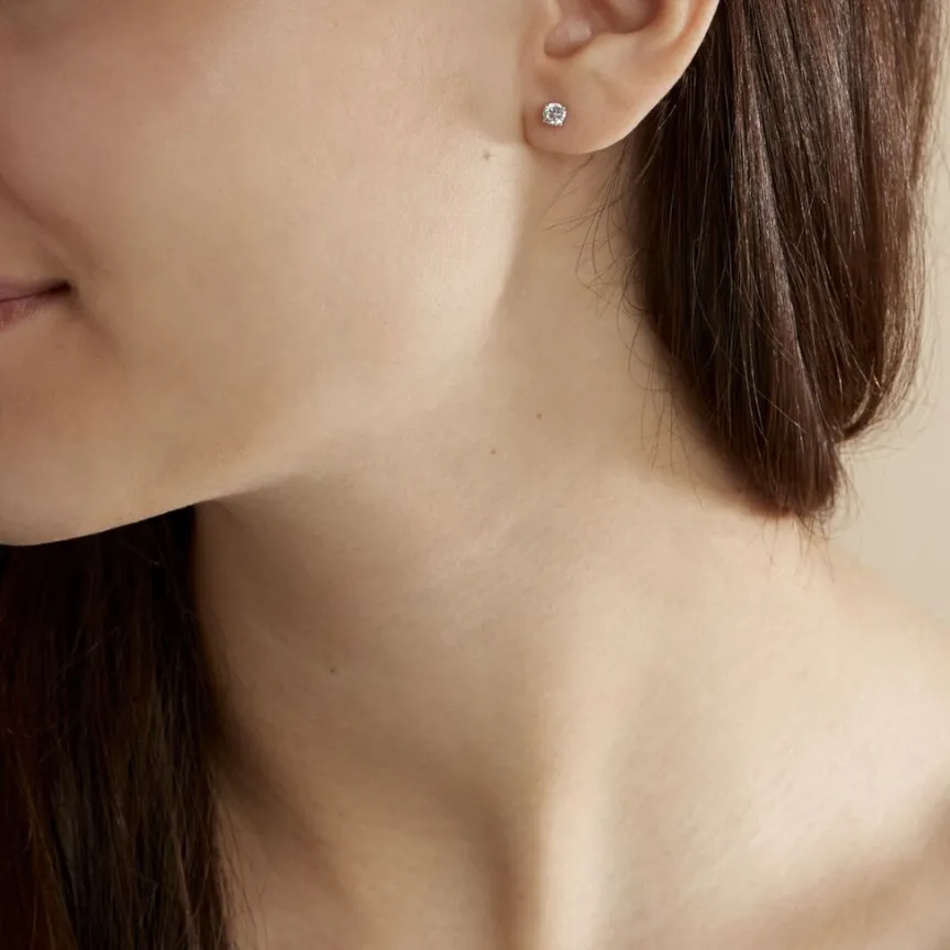 Boucles D'oreilles Puces 4 Griffes Or Blanc Diamant Synthetique-Histoire d'Or Hot