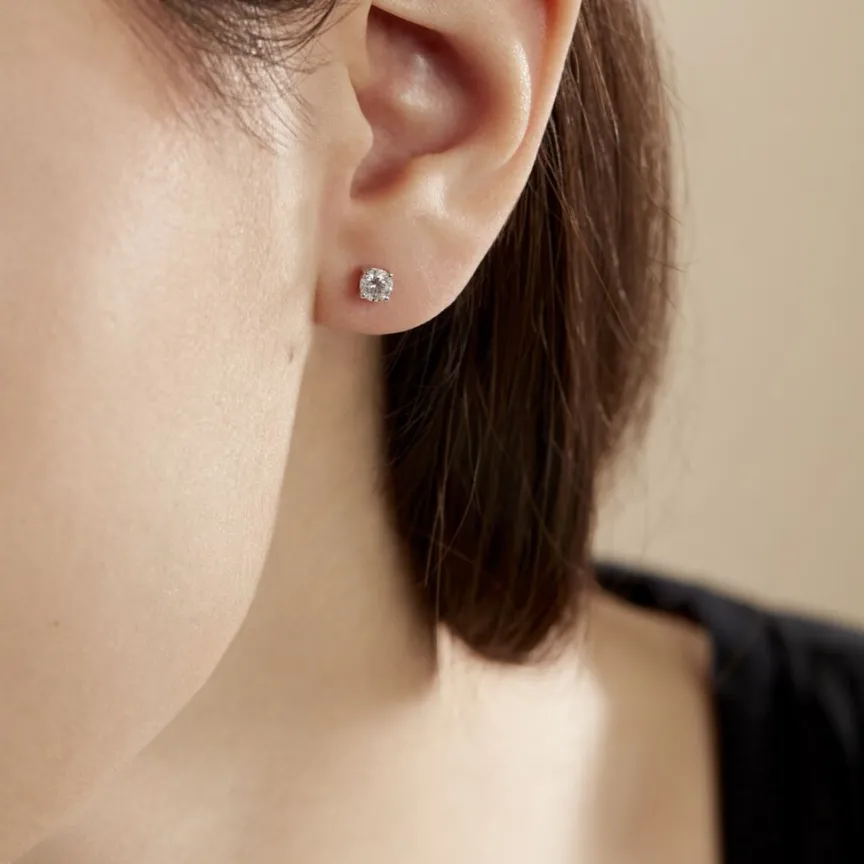 Boucles D'oreilles Puces 4 Griffes Or Blanc Diamant Synthetique-Histoire d'Or Hot