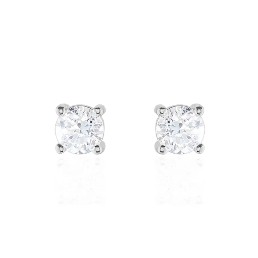 Histoire d'Or Boucles D'oreilles Puces 4 Griffes Or Blanc Diamant Synthetique