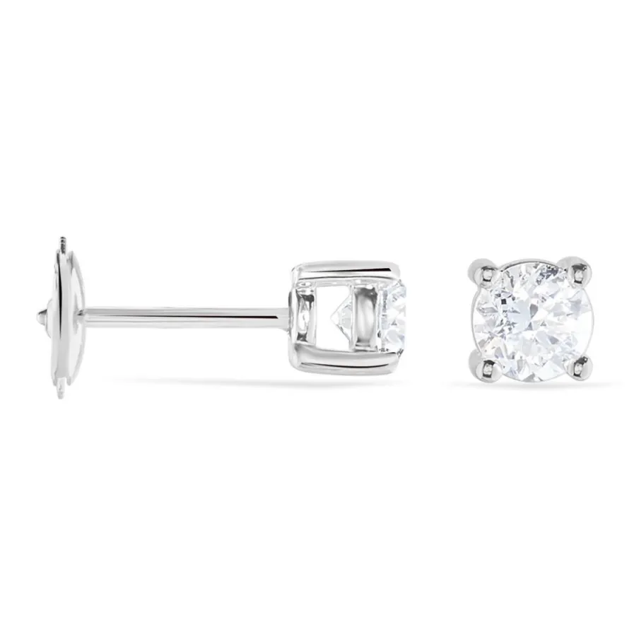 Histoire d'Or Boucles D'oreilles Puces 4 Griffes Or Blanc Diamant Synthetique