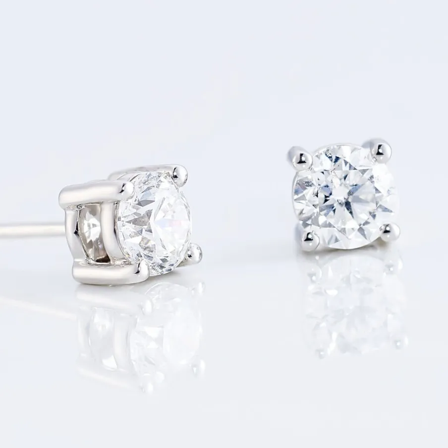 Histoire d'Or Boucles D'oreilles Puces 4 Griffes Or Blanc Diamant Synthetique