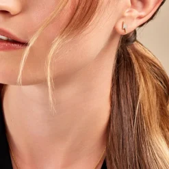 Histoire d'Or Boucles D'oreilles Puces Acier Doré Cristal