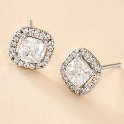 Boucles D'oreilles Puces Adrienne Or Blanc Oxyde De Zirconium-Histoire d'Or Discount