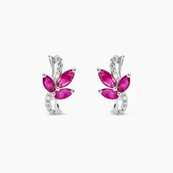 Boucles D'oreilles Puces Angie Or Blanc Diamant Et Rubis-Histoire d'Or Hot