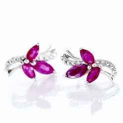 Boucles D'oreilles Puces Angie Or Blanc Diamant Et Rubis-Histoire d'Or Hot