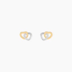 Histoire d'Or Boucles D'oreilles Puces Anne-maudae Double Coeurs Or Bicolore
