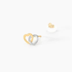 Histoire d'Or Boucles D'oreilles Puces Anne-maudae Double Coeurs Or Bicolore