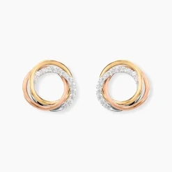 Boucles D'oreilles Puces Amaiur Or Tricolore Oxydes De Zirconium-Histoire d'Or Online