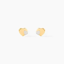 Histoire d'Or Boucles D'oreilles Puces Anne-maudae Double Coeurs Or Bicolore