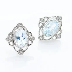 Histoire d'Or Boucles D'oreilles Puces Amance Or Blanc Topaze Et Oxyde De Zirconium