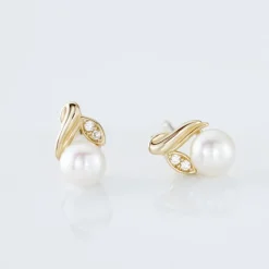 Boucles D'oreilles Puces Astragalus Or Jaune Perles De Culture-Histoire d'Or Discount