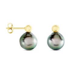 Histoire d'Or Boucles D'oreilles Puces Baroque Or Jaune Perle De Culture De Tahiti