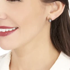 Histoire d'Or Boucles D'oreilles Puces Baroque Or Jaune Perle De Culture De Tahiti