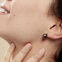 Histoire d'Or Boucles D'oreilles Puces Baroque Or Jaune Perle De Culture De Tahiti