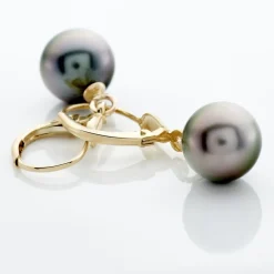 Histoire d'Or Boucles D'oreilles Puces Baroque Dormeuse Or Jaune Perle De Tahiti