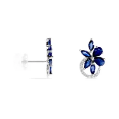 Histoire d'Or Boucles D'oreilles Puces Bouquet Or Blanc Saphir Et Diamant